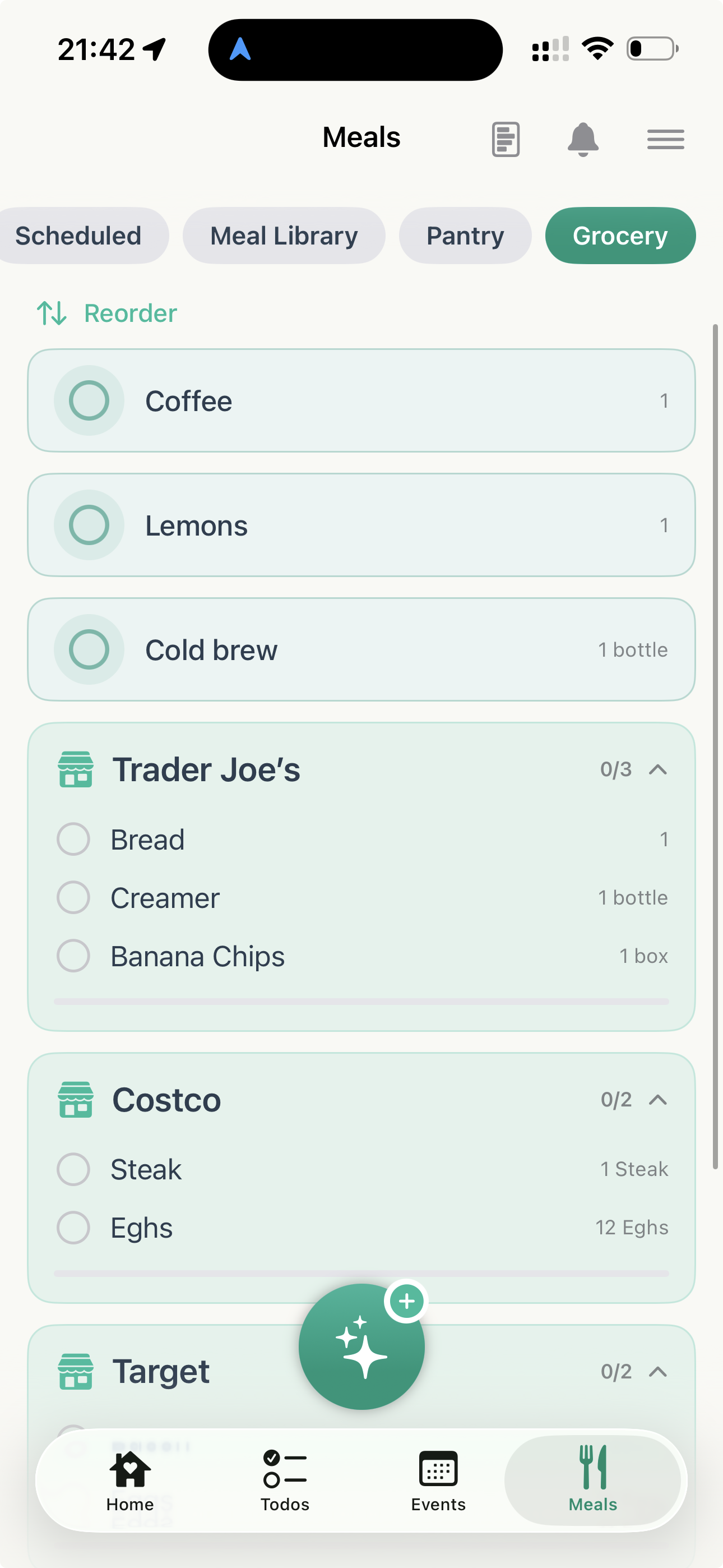 Grocery lists organized by store